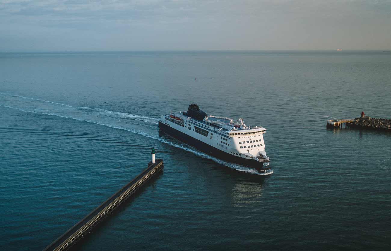 ferry arriving into port drone photo