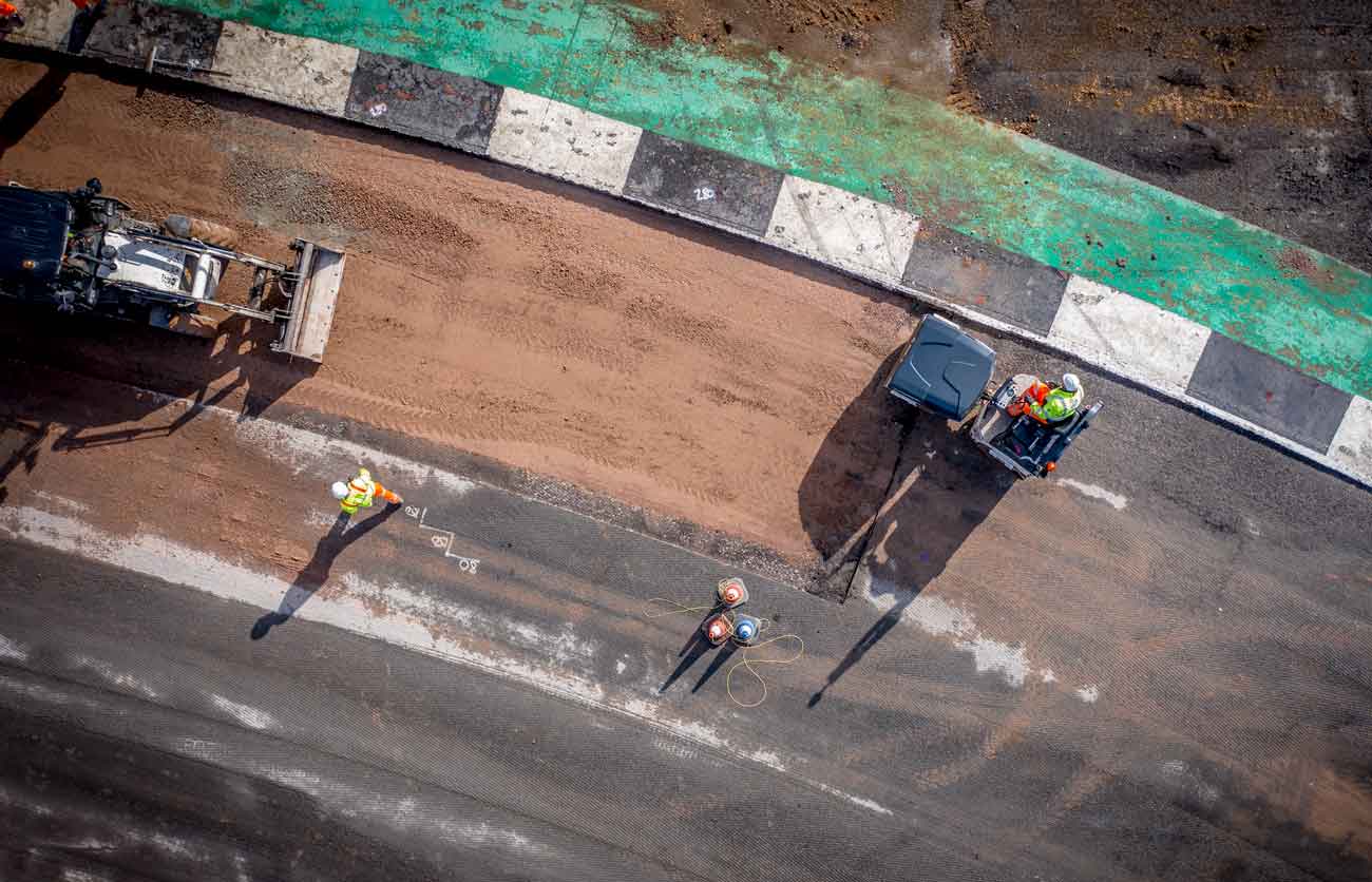 racetrack undergoing resurfacing aerial photo