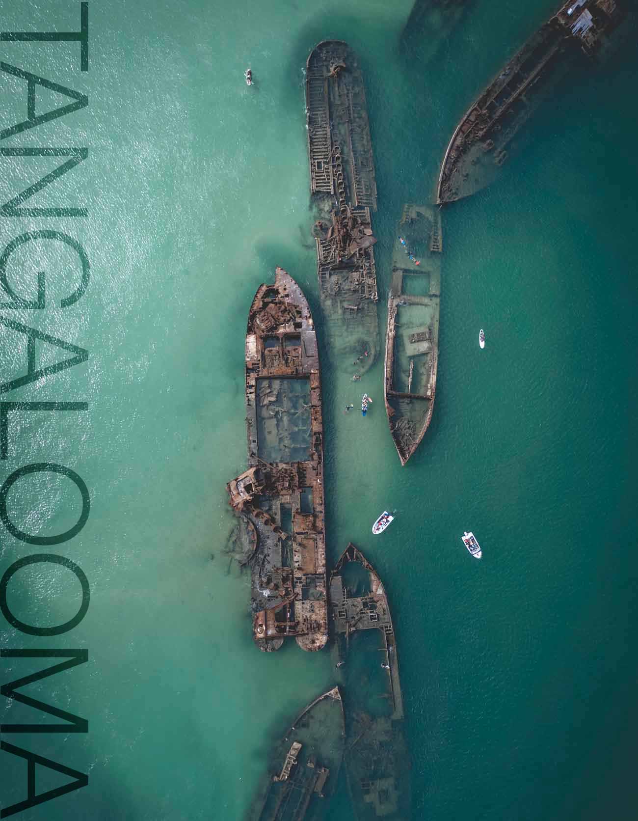 bird's eye view drone photo of shipwrecks