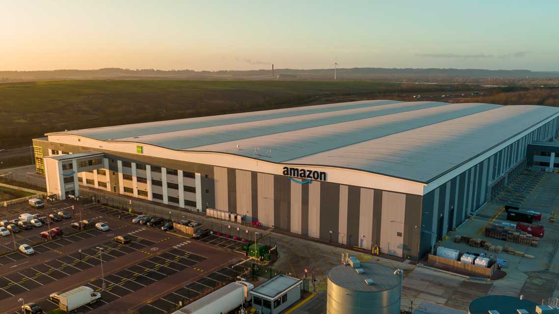 Amazon warehouse drone filming