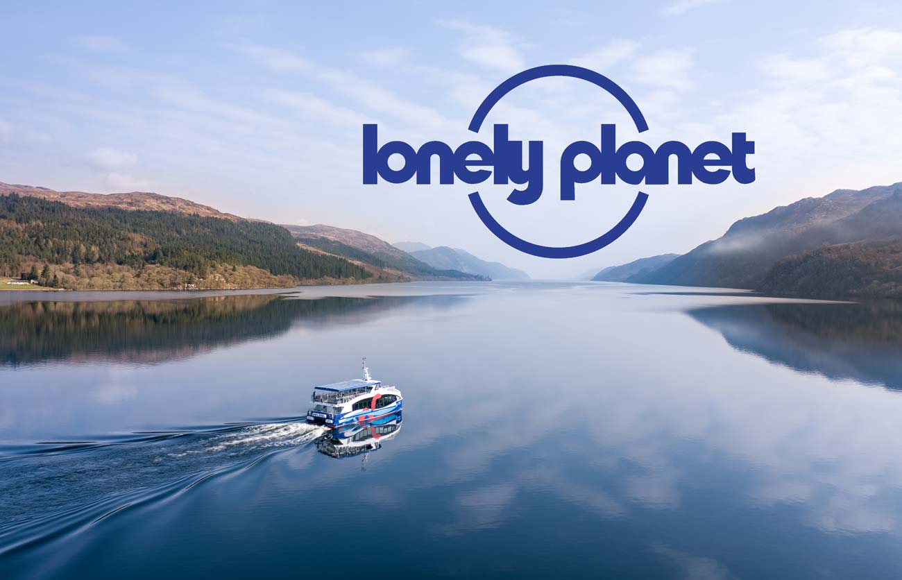 Lonely Planet tour book featuring Loch Ness image taken by CloudVisual drone