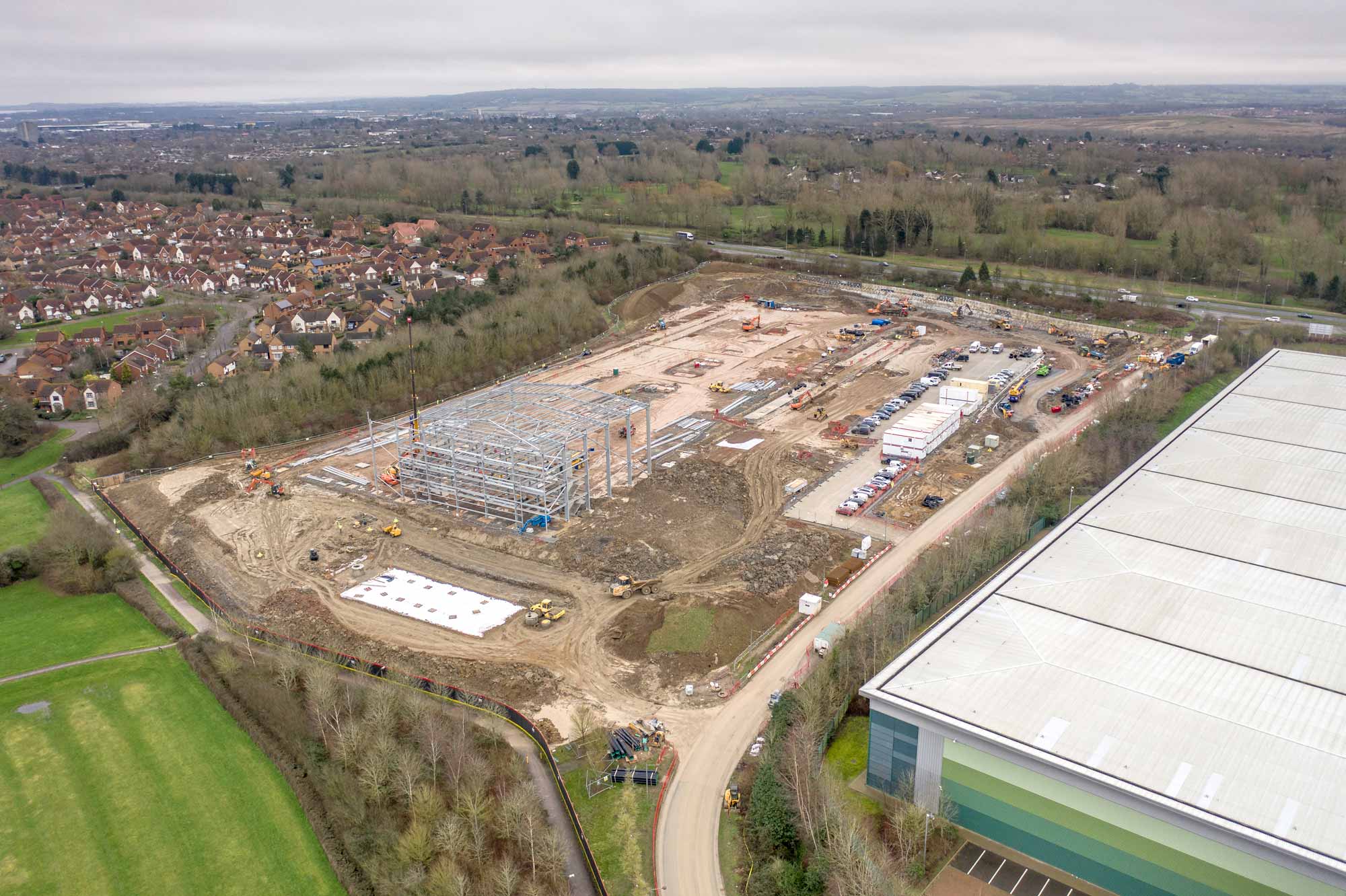 Drone capturing construction site developments