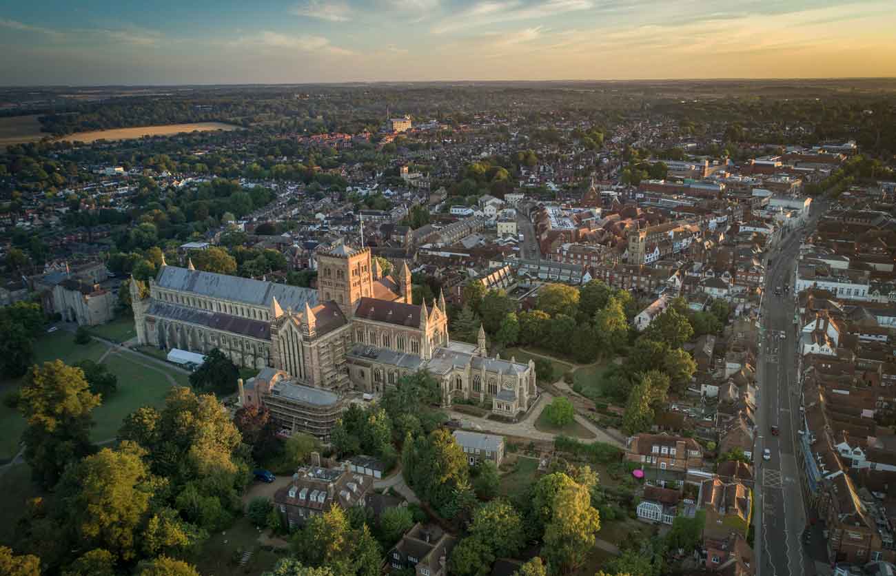 st Albans city filmed by drone