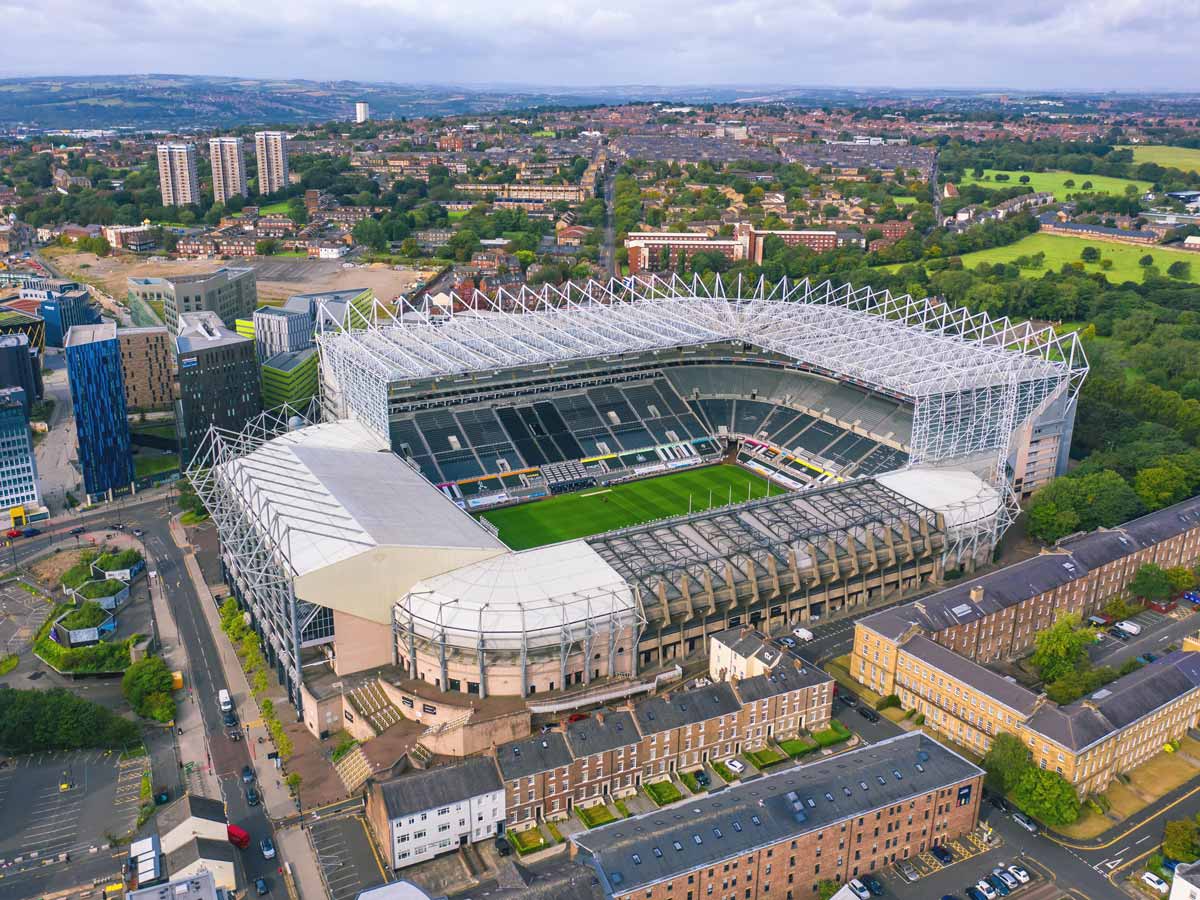 Aerial drone image of Newcastle Stadium