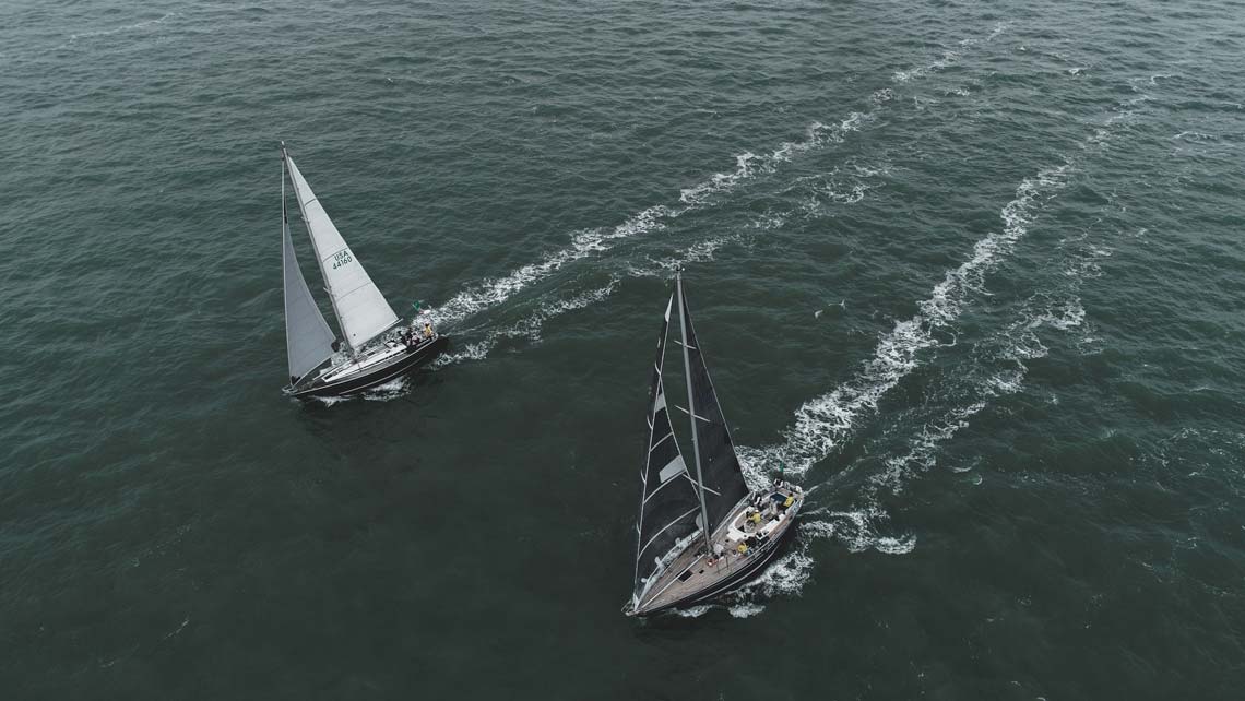 Aerial view of a sailing race