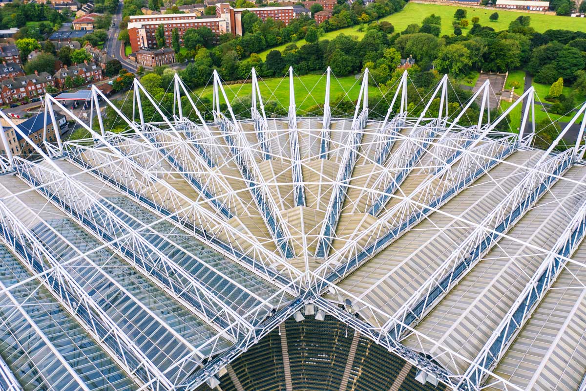 Drone inspecting a stadium roof