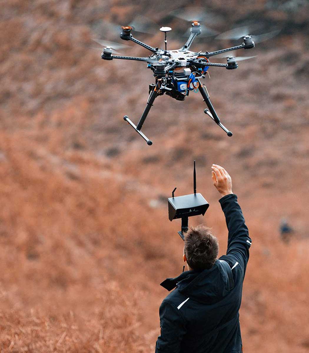 Professional drone team on a film set
