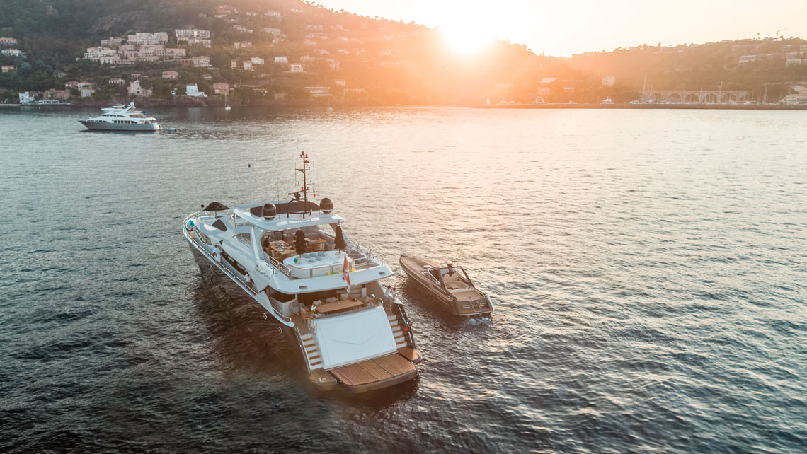 Aerial view of a luxury yacht